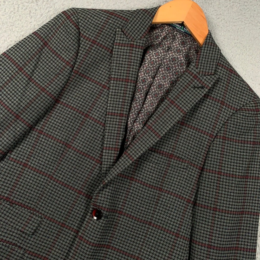 Paisley & Gray Blazer Mens 38R Skinny Fit Grey Red Windowpane Houndstooth Jacket